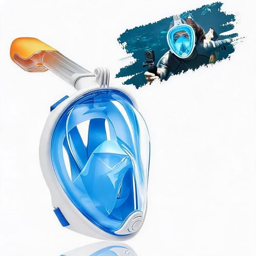 Yanghad Schnorchelmaske, Schnorchelmaske für Erwachsene, Tauchen, hochauflösender Panoramablick, beschlagfreies Kanaldesign mit doppeltem Luftstrom, stoßfestes Visier (L/XL, Blau)