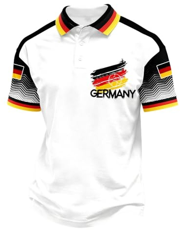 Poloshirt Herren Kurzarm Fussball Trikot Deutschland, Polo mit Knopfleiste Deutschland Tshirt Fußball Slim Fit Fan T-Shirt Germany Trikot Retro Sport Herrenhemd Bügelfrei Football Jersey Hemd Stretch