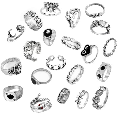 APMGONT 21 Stück Silber Vintage Ringe Knuckle Ring Set Damen Vintage Punk Ringe Set Totenköpfe Herzen Schmetterlinge Sterne Stapelbare Chunky Fingerrings