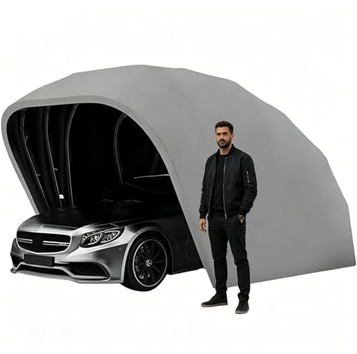 Tenda da Garage Semiautomatica,Carport Pieghevole Mobile in Acciaio Inossidabile Retrattile,Resistente Vento Neve Impermeabile,con serratura,per tutti i tipi di auto,grigio