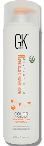 GK HAIR - Fuktgivande Färgbevarande Schampo 1000 ml - Skonsam Rengöring för Färgat Torrt och Grovt Hår - Lätt Formula utan att Tynga Ner - Aloe Vera Botaniska Oljor Växtextrakt Daglig Användning