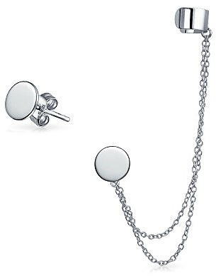 Geometrischer Knorpel-Schmuckband mit zwei Ketten Ohrmanschette CZ Stecker Ohrläppchen Ohrring für Frauen Teenager Männer Rosé 14K vergoldet .925 Sterlingsilber