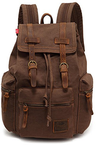 YuHan Unisex Vintage Casual Rucksack Canvas Rucksack Laptop Laptop MacBook Studenten Wandern Camping, braun, Mediam