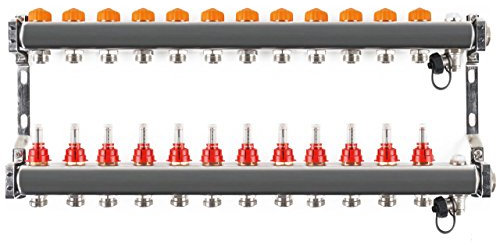 Edelstahlverteiler mit automatischem Abgleich 12 Heizkreise