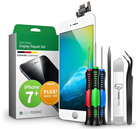 GIGA Fixxoo Kit Complet Réparation Écran iPhone 7+ | Vitre Tactile + écran LCD Rétina assemblé, caméra, Haut-Parleur et capteur de proximité | Outils et Guide d’Installation fournis + vidéo