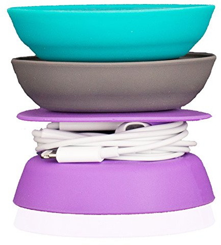 Budley - Auriculares sin enredos/Estuche para Auriculares, Sistema de Almacenamiento Compacto, Silicona (Azul/Gris/Morado, Juego de 3)