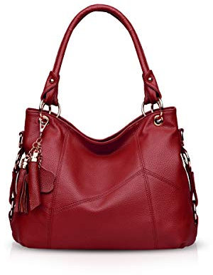 NICOLE & DORIS Sac à Main Femme Grand Mode Sac Epaule Sac à Bandoulière en Cuir Sac Cabas Fourre-Tout Shopping Voyage avec des Glands Vin Rouge