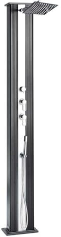 Formidra - Dada Straight Hybriddusche 40 l – DS-D463NX – Außendusche mit Warm- / Kaltwasseranschlüssen, abnehmbare Handbrause und Antikalk-Duschkopf – Anthrazit Aluminium – 32,4 x 14 x 228 cm