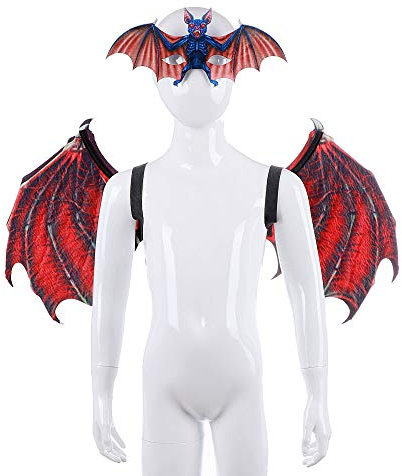 BaronHong Kinder Vampir Fledermausflügel Maske Cosplay Halloween Realistische 3D (rot, M)