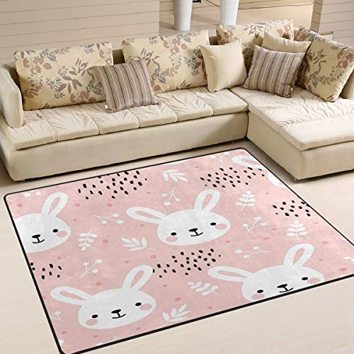 Use7 Teppich, Motiv Kaninchen, Blätter, Osterbereich, für Wohnzimmer, Schlafzimmer, Textil, Multi, 160cm x 122cm(5.3 x 4 feet)