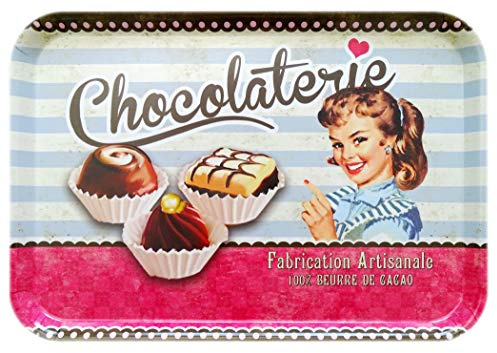 Lashuma Bandeja de plástico retro, multicolor, resistente, 45 x 31 cm, bandeja para servir grande, diseño de chocolate