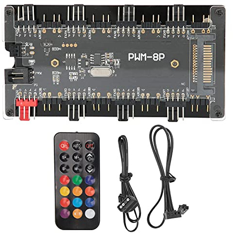 fasient1 Case Fan Hub PWM+ARGB 2 in 1 Controller, SATA Power Supply + Motherboard Control and Remote Control, for Computer Cooling Fan