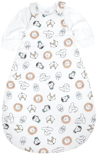 Meyco Baby Animal Schlafsack 2-teilig, gefüttert (aus 100% Baumwolle, mit Rundum-Reißverschluss, hautfreundlich, Faltenresistent, Größe: 62/68), Mehrfarbig