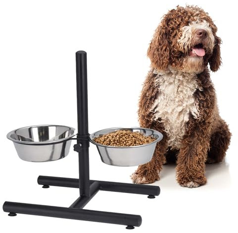 idooka Raised Dog Bowls with Stand Adjustable and Non-Slip - 2x Dishwasher Safe Metal Stainless Steel Raised Dog Bowl for Dog Food Dry or Wet and Water - Dog Accessories for Large or Elderly Dogs