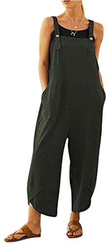 BRONG Womens Overalls Casual Loose Dungarees Soft Cotton Linen Womens Jumpsuit Baggy Playsuit Adjustable Straps with Pockets