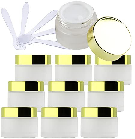 ZEOABSY 12 Stück Leere Matt Transparent Glas Cremedose 50ml mit Gold Deckel, Klarglas Schraubdeckel Glas-Tiegel Schraubdose Glas-Dose Salbentiegel Kosmetik-Dose für Gels Cremes + 12x Spatel