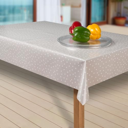 laro Wachstuch-Tischdecke Abwaschbar Garten-Tischdecke Wachstischdecke PVC Plastik-Tischdecken Eckig Meterware Wasserabweisend Abwischbar G03, Muster:Punkte beige-Weiss, Größe:80x80 cm
