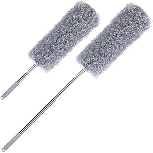 Monzana 2X Plumeau dépoussiérant Gris en Microfibre Pliable Ajustable avec Tige télescopique en Acier Inoxydable Extensible 82-240 cm Lavable démontable