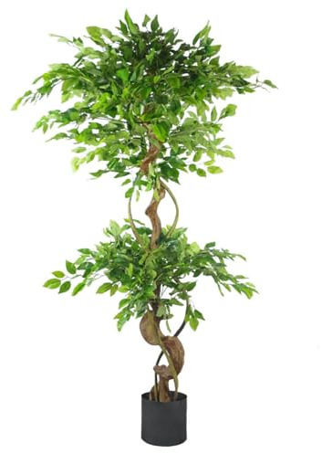 Leaf Künstlicher japanischer Fruticosa-Ficus-Baum, gedreht, groß, schwarz, 150 cm