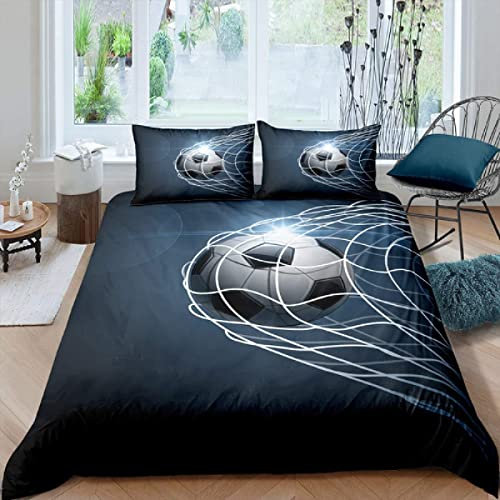 XLYYDS Housse de Couette 400x200 Football Noir et Blanc, Parure de Lit 1 Personne Imprimée en Microfibre avec Fermeture éclair et 2 Taies d'oreiller 65x65 cm