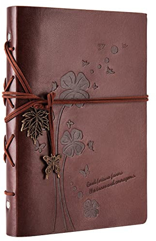 Leder Notizbuch A5,Vintage Spiralbindung Tagebuch für Erwachsene,Bullet Journal Ringbuch Nachfüllbar,Skizzenbuch Dickes Papier Blanko,Softcover,Rezeptbuch zum Selberschreiben,Reisetagebuch 200 Seiten