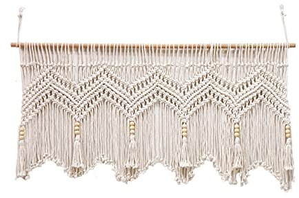 POFEIKTS Makramee-Volant-Vorhang für Küchenfenster, 119x55 cm, Bauernhaus-Boho-Vorhänge für Schlafzimmer, Fenstervolant mit Quasten, Volant-Behandlungen für Schlafzimmer, Badezimmer, Wanddekoration