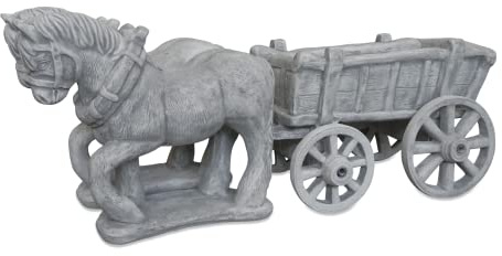 gartendekoparadies.de Chevaux de jardinière et équipe de chariots comme bac à Plantes, Hauteur 53 cm, Longueur Totale 137 cm ; Gris, Poids Total 176 kg, en Pierre moulée résistante au Gel