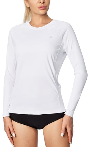 IUGA White Long Sleeve Shirts for Women UPF 50+ Rash Guard Workout Tops with Pockets Dry Fit Hiking Gym Athletic Outfits