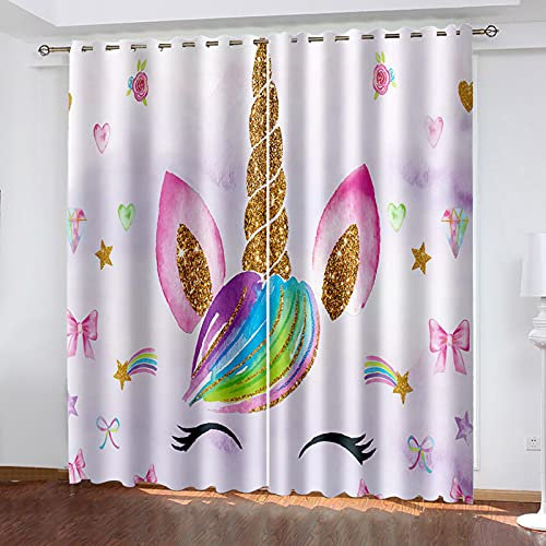 MTBDyyds Verdunkelungsvorhänge 3D Drucken 160X115Cm Einhorn Sterne Bunt Verdunklungsvorhänge Kinderzimmer 2 Stück Vorhang Blickdicht Ösenschal Kindergardinen Junge Verdunklungsgardine