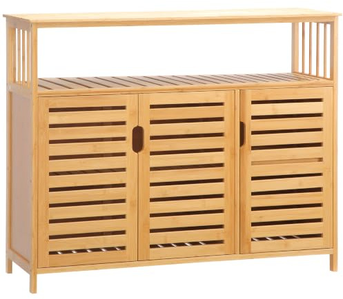HOMCOM Buffet Meuble de Rangement Bois Bambou 3 Portes 100 x 35 x 82 cm | Étagères