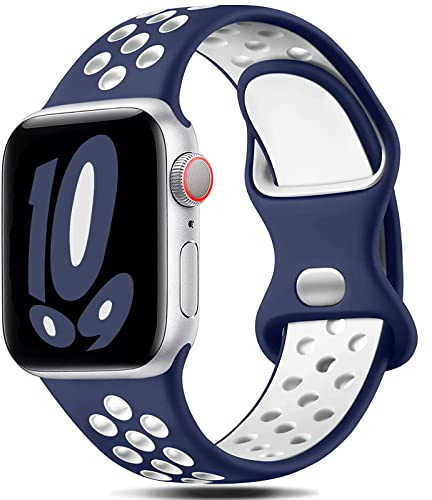Gulemfy Rem kompatibel med Apple Watch 44 mm, 42 mm, 45 mm, 49 mm, 41 mm, 40 mm och 38 mm, sportband med ventilerande silikonmaterial, ersättningsarmband för iWatch-serien Ultra 8/7/6/5/4/3/SE, för