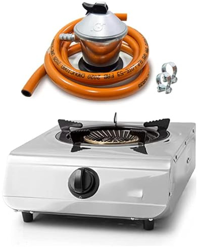 Pack HORNILLO a GAS inoxidable, para INTERIOR y EXTERIOR, quemador con triple corona 4,3 KW + Regulador de gas butano completo