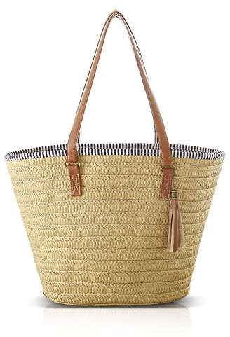 Pahajim Borsa di Paglia Borsa Estiva Shopper Donna Grande Capacità Borsetta Donna Borse Tracolla Fatto a Mano Stile Casual per Vacanze, Viaggi, Shopping