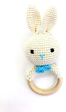 Rassel, Greifling, Beißring Häschen Hase - gehäkelt (Creme-Junge)