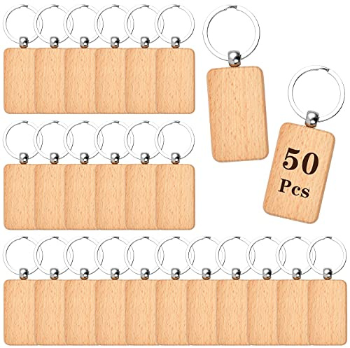 Aemygo 50 Stück Holz Schlüsselanhänger Rohlinge Rechteck Holz Gravur Rohlinge Schlüsselanhänger Unlackierter Holz Schlüsselanhänger Blank Schlüsselanhänger für DIY Geschenk Handwerk