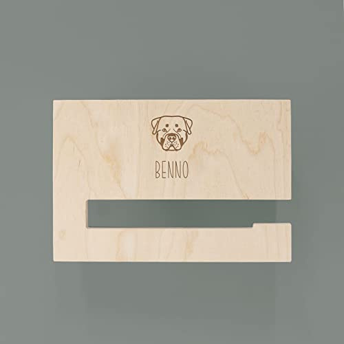 Hundegarderobe aus Holz mit Hunde Motiv & Namen - Leinenparkplatz Hund mit Ablage & Gravur - 25x17x11,7cm - Birkenholz - Geschenk Hundeliebhaber - Leinen Garderobe - hellomini (Rottweiler)