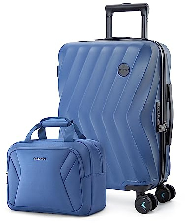 BAGSMART 2 Piece Carry On Luggage Set, PC Hardside Suitcase Airline Approved, 20 Inch Spinner Wheels Travel Luggage Hard Shell with Duffle Bag for Men Women, Blue