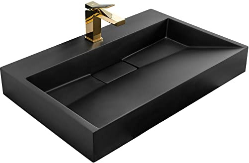 Rea Lavabo in conglomerato Goya Black Mat 70 cm Lavandino bagno 700 x 460 x 100 mm (nero opaco)