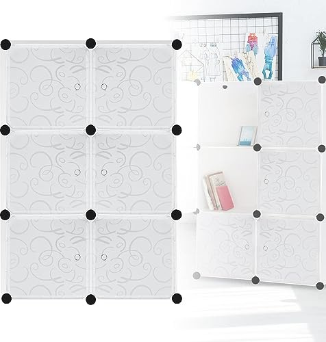 LZQ Kleiderschrank Mehrzweckschrank DIY Regalsystem Schrank, Kunststoff Garderobenschrank Schlafzimmerschrank mit Tür, Steckregal Aufbewahrung Staubdicht mit 6 Würfeln