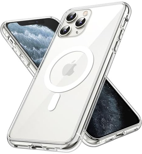 JETech Magnetic Case for iPhone 11 Pro 5.8-Inch Compatible with MagSafe Wireless Charging, Shockproof Phone Bumper Cover, Anti-Scratch Clear Back (Clear)