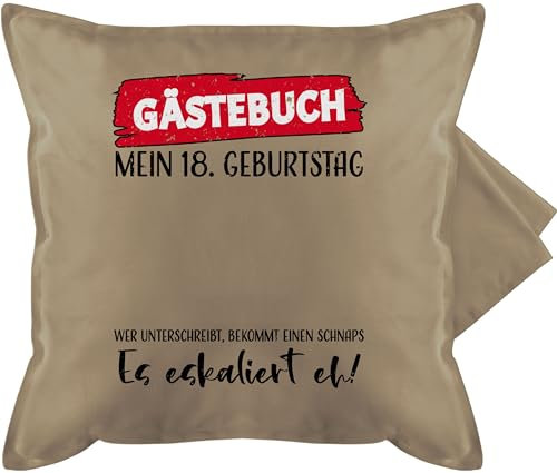 Shirtracer Kissenbezug - Kissen - Gästebuch 18. Geburtstag I Achtzehnter I 18ter - 50 x 50 cm - Beige Natur - Geschenk zum 18 Geb. Geschenke für 18-jährige 18ten gästeliste Junge Pillow 18th Birthday