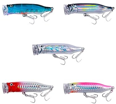 5 Pcs Surface Fishing Lures, 7.2CM Popper Sea Fishing Baits Artificial Floating Lures for Pike Bass Salmon Perch (5 Colors)