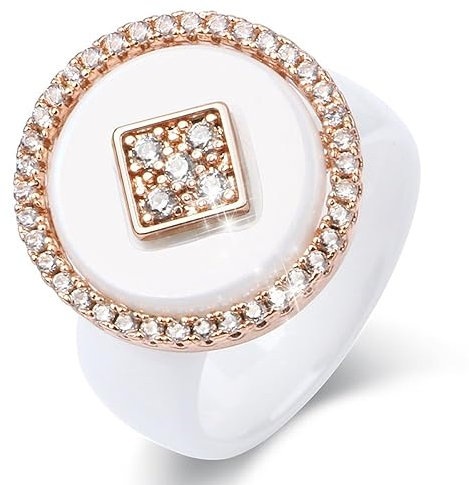 Keramikringe, eleganter Stil, klobiger 8 mm Dicker Ring, große, übergroße Damenringe, Bequeme Farbe, Modeschmuck, Geschenk, CZ-Kristall, Damenringe, Weiß, 6