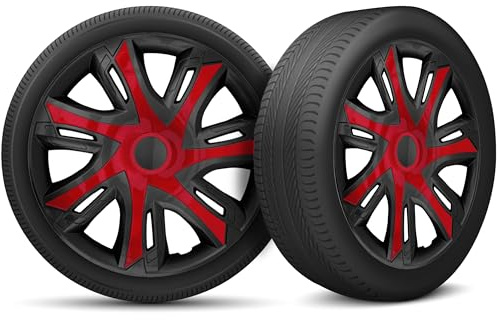 Radkappen 14 Zoll Radzierblenden 4er Set passend für alle Stahlfelgen - Einstellbarer Sicherungsring - Schwarz Rot