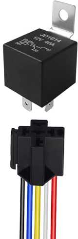Aiqeer 5 Pines Coche Relé, 12V 40A SPDT Relé Automotriz con Toma de Arnés y Precableado (Negro)