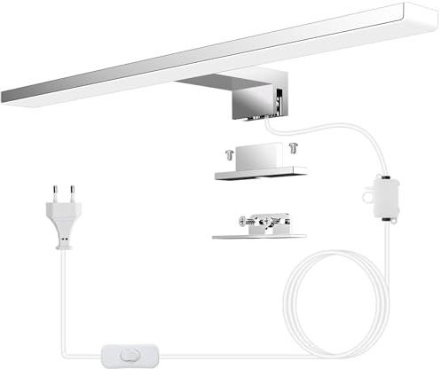 Azhien Lámpara de Espejo Baño LED 10W 820lm,Blanco Neutro 4000K Lámpara LED de Pared con Enchufe,Montaje 3 en 1,40CM IP44 Aplique de Baño Espejo para Armario con Espejo,230V,400mm