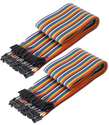 sourcing map Female to Female 40Pin Breadboard Jumper Wire 2.54mm Pitch Ribbon Cable 50cm Long Electronics Breadboard Ribbon Cables for Breadboard Electronic Projects Pack of 2