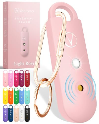Vantamo Alarme Personnelle Anti Agression 130dB avec Double Haut-Parleur, Flash LED Puissant et Indicateur de Batterie Faible, Kit Defense Femme Compact pour Auto Defense avec Porte-clés pour Sac