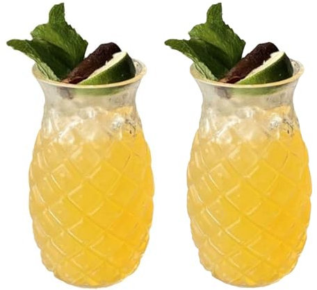 BEIJIALY 2 Stück Ananas-Cup-Bargläser, Moderne Bar-Tiki-Gläser, Tiki-Cup, Ananas-Cocktailgläser, Weingläser, Trinkgläser, Vintage-Trinkglaswaren