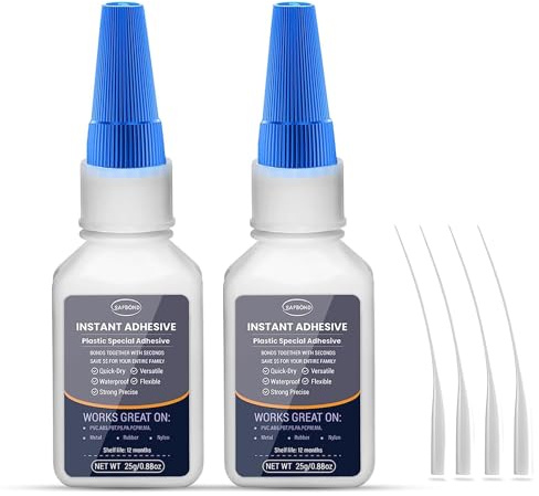 2-Pack Super Plastic Glue - 50g Strong Clear Glue, Waterproof Heat Resistant All Purpose Liquid Plastic Adhesive with Precise Nozzle, for Model, PVC, ABS, PBT, PA, PC, PM, Nylon
